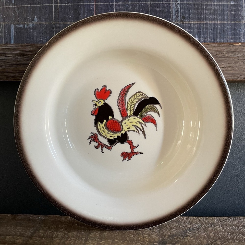 Vintage METLOX Poppytrail Vernon Red Rooster 8-3/8" Rimmed Soup Bowl Retro MCM